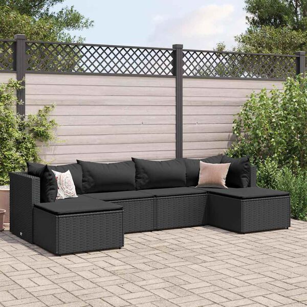 vidaXL Salon de jardin 6 pcs avec coussins Noir Résine tressée