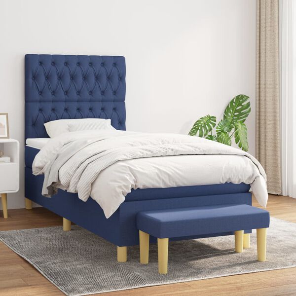 vidaXL Sommier &agrave; lattes de lit avec matelas Bleu 100x200 cm Tissu