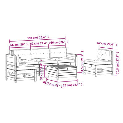 vidaXL Salon de jardin avec coussins 6 pcs blanc bois de pin massif