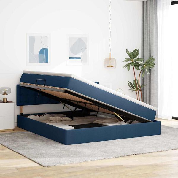vidaXL Lit avec rangement et matelas avec matelas Bleu 160 x 200 cm