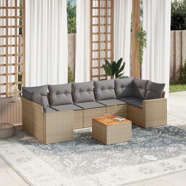vidaXL Salon de jardin avec coussins 8pcs m&eacute;lange beige r&eacute;sine tress&eacute;e