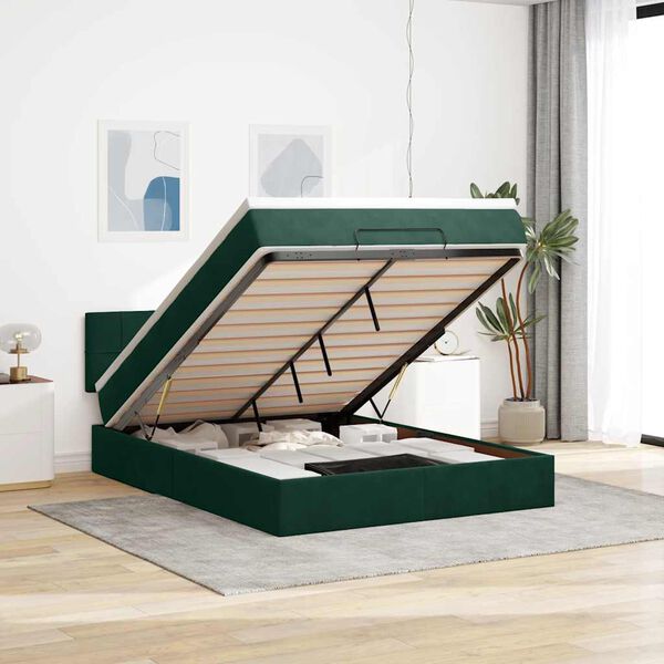 vidaXL Cadre de lit ottoman avec matelas vert fonc&eacute; 140x200 cm velours