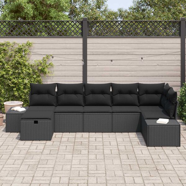 vidaXL Ensemble de canapé de jardin avec coussin 7 pcs Noir polyrotin