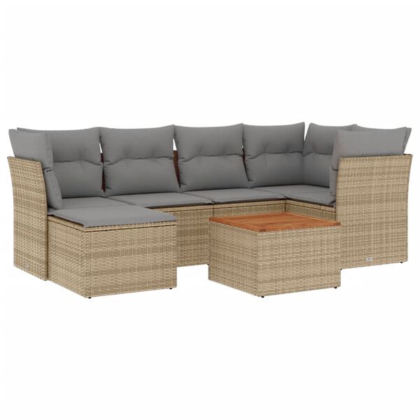 vidaXL Salon de jardin avec coussins 7pcs m&eacute;lange beige r&eacute;sine tress&eacute;e