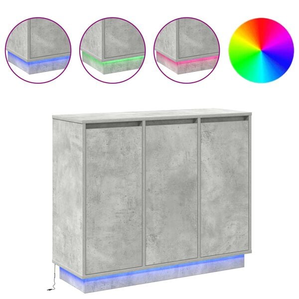 vidaXL Buffet LED Gris b&eacute;ton 90 x 32 x 75 cm Bois d'ing&eacute;nierie