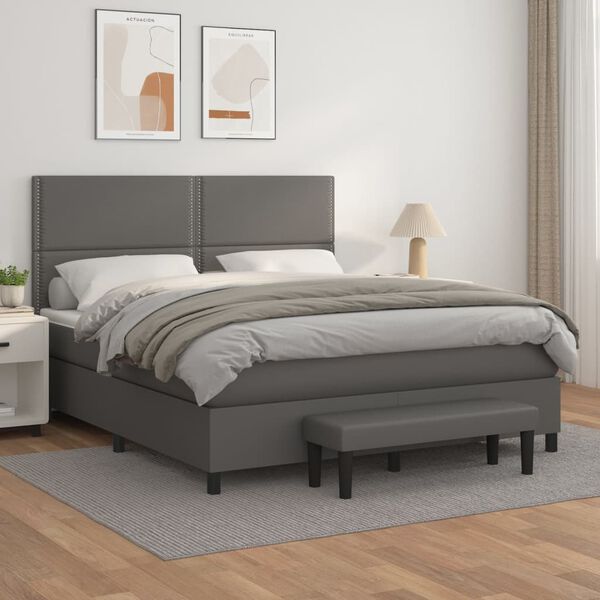 vidaXL Sommier &agrave; lattes de lit avec matelas Gris 180x200 cm Similicuir