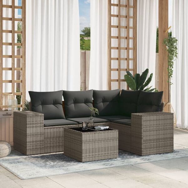 vidaXL Salon de jardin 5 pcs avec coussins gris r&eacute;sine tress&eacute;e