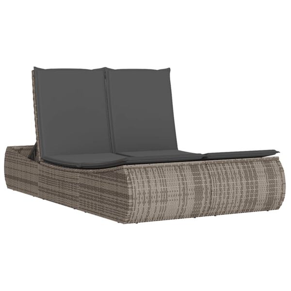 vidaXL Chaise longue double avec coussins gris r&eacute;sine tress&eacute;e