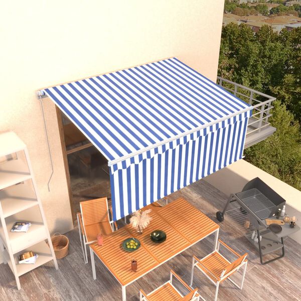 vidaXL Auvent manuel r&eacute;tractable avec store 3x2,5 m Bleu et blanc
