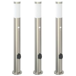vidaXL Bornes lumineuses avec d&eacute;tecteur et prise lot de 3 80 cm acier inoxydable IP44