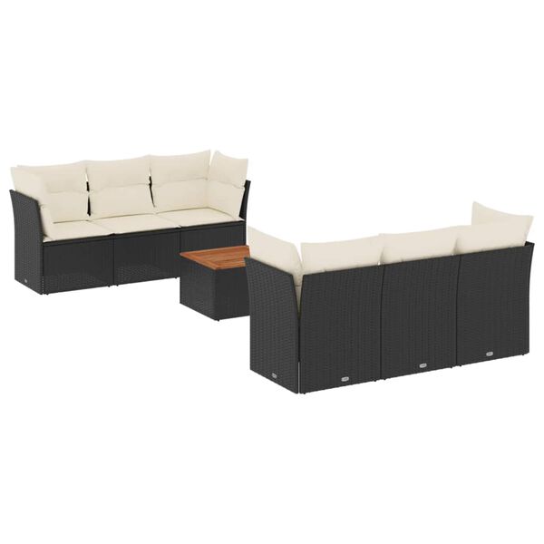 vidaXL Salon de jardin 7 pcs avec coussins noir r&eacute;sine tress&eacute;e