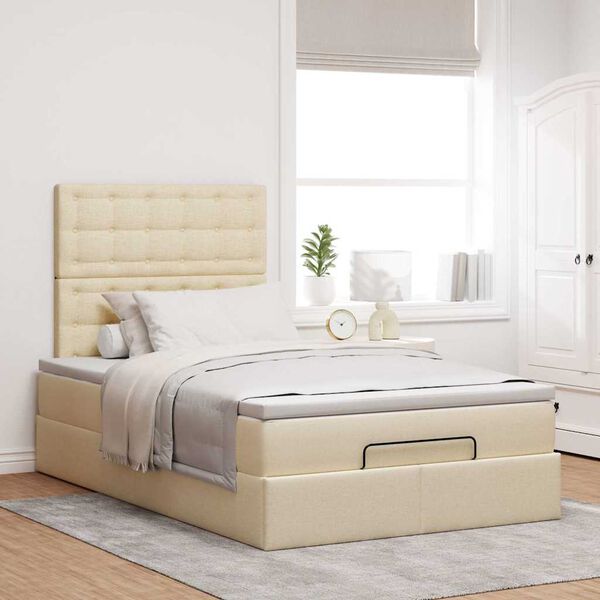 vidaXL Cadre de lit ottoman avec matelas cr&egrave;me 120x190 cm tissu