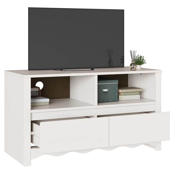 vidaXL Meuble TV Drammen Blanc 99 x 43 x 55 cm Bois de pin massif