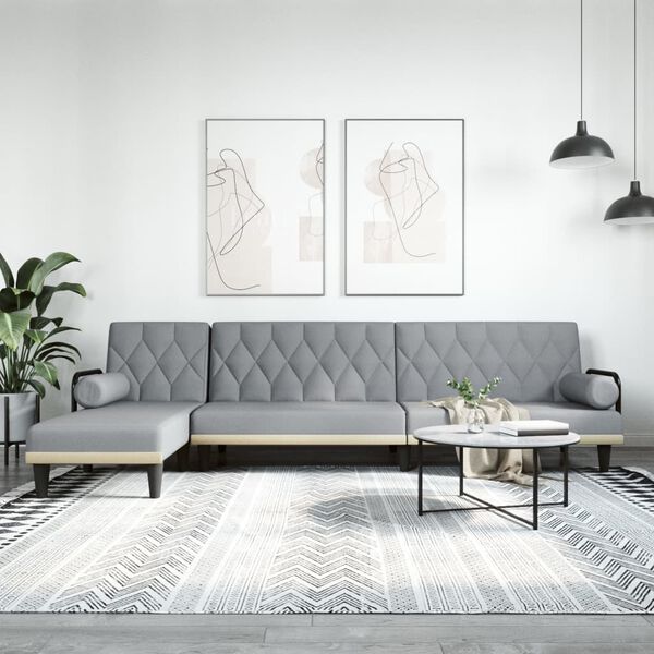 vidaXL Canap&eacute;-lit en forme de L gris clair 260x140x70 cm tissu