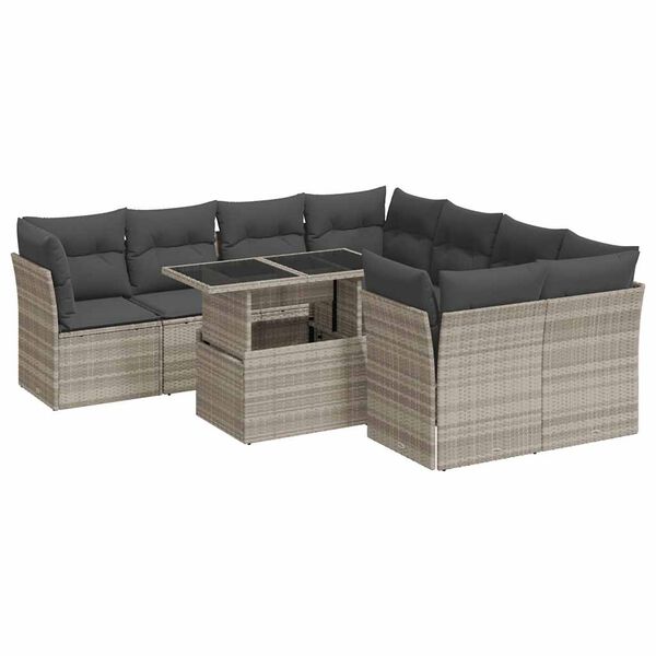 vidaXL Salon de jardin 9 pcs avec coussins gris clair r&eacute;sine tress&eacute;e