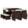vidaXL Ensemble &agrave; manger de jardin et coussins 9 pcs marron poly rotin