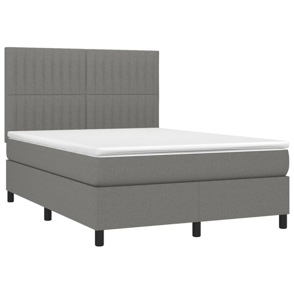 vidaXL Sommier &agrave; lattes de lit avec matelas Gris fonc&eacute; 140x200cm Tissu