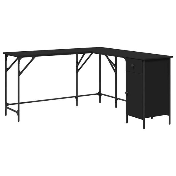 vidaXL Bureau noir 141x141x75 cm bois d'ingénierie