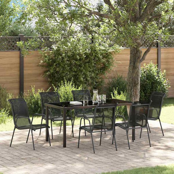vidaXL Ensemble de salle &agrave; manger pour jardin 7 pcs Noir