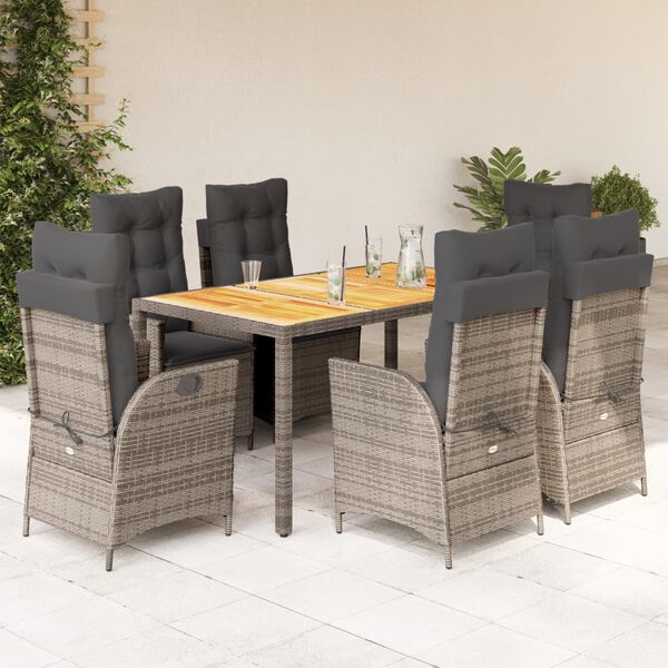 vidaXL Ensemble &agrave; manger de jardin et coussins 7 pcs gris rotin