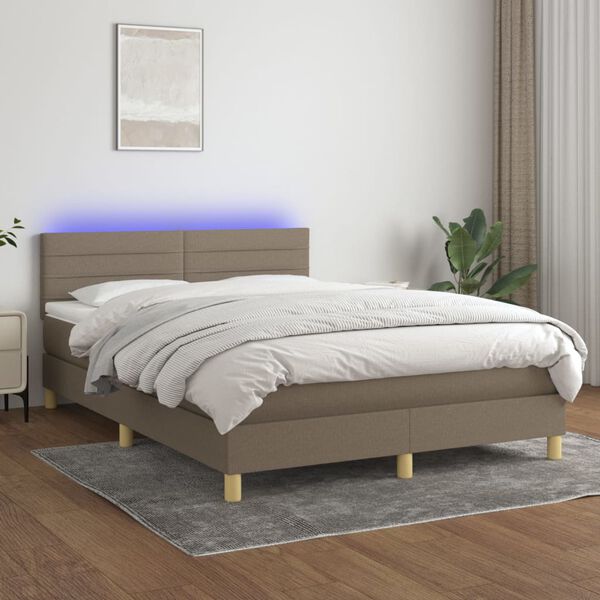 vidaXL Sommier &agrave; lattes de lit avec matelas LED Taupe 140x190 cm Tissu