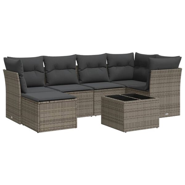 vidaXL Salon de jardin avec coussins 7 pcs gris r&eacute;sine tress&eacute;e
