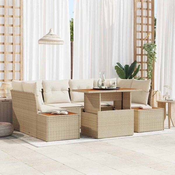 vidaXL Ensemble de canap&eacute; de jardin 7 pcs Beige Poly rotin