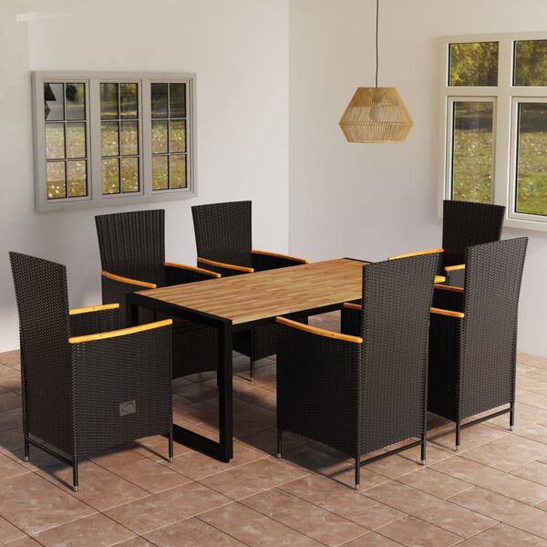 vidaXL Ensemble &agrave; manger de jardin 7 pcs Noir