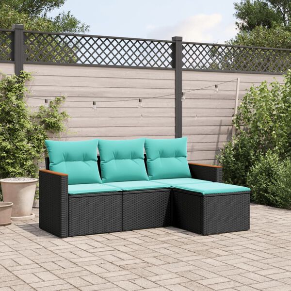 vidaXL Salon de jardin 4 pcs avec coussins noir r&eacute;sine tress&eacute;e