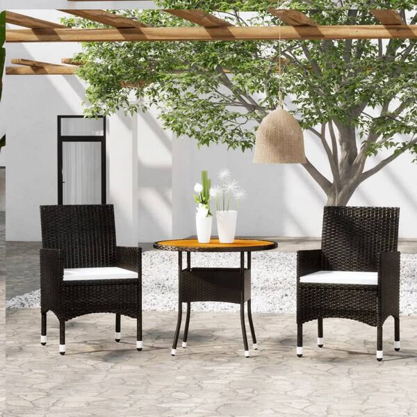 vidaXL Ensemble de bistro de jardin 3 pcs poly rotin et bois solide