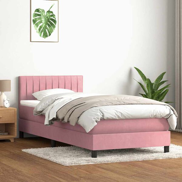 vidaXL Sommier &agrave; lattes de lit avec matelas rose 90x220 cm velours
