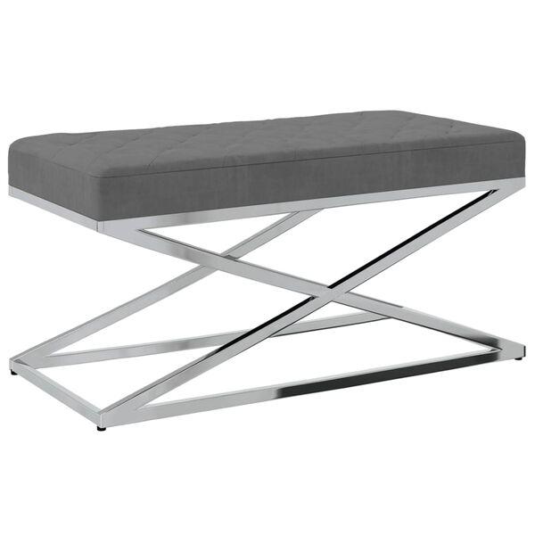 vidaXL Banc Gris fonc&eacute; Velours et acier inoxydable