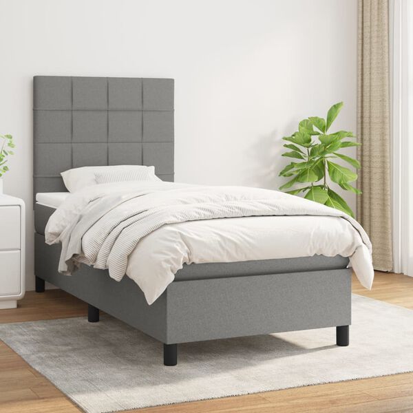 vidaXL Sommier &agrave; lattes de lit et matelas Gris fonc&eacute; 90x190 cm Tissu