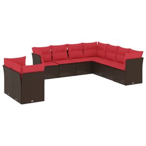vidaXL Ensemble de canap&eacute; de jardin 9 pcs avec coussins marron r&eacute;sine tress&eacute;e