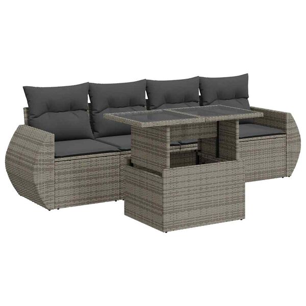 vidaXL Salon de jardin 5 pcs avec coussins gris r&eacute;sine tress&eacute;e