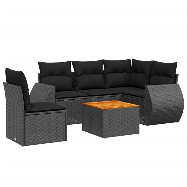 vidaXL Salon de jardin 6 pcs avec coussins noir r&eacute;sine tress&eacute;e