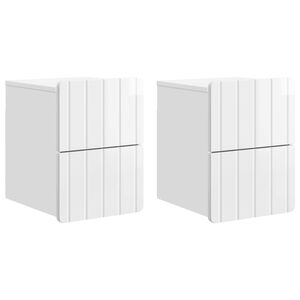 vidaXL Cabinet de chevet mural 2 pcs Blanc brillant 33 x 34,5 x 43 cm