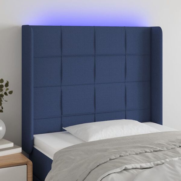 vidaXL T&ecirc;te de lit &agrave; LED Bleu 93x16x118/128 cm Tissu