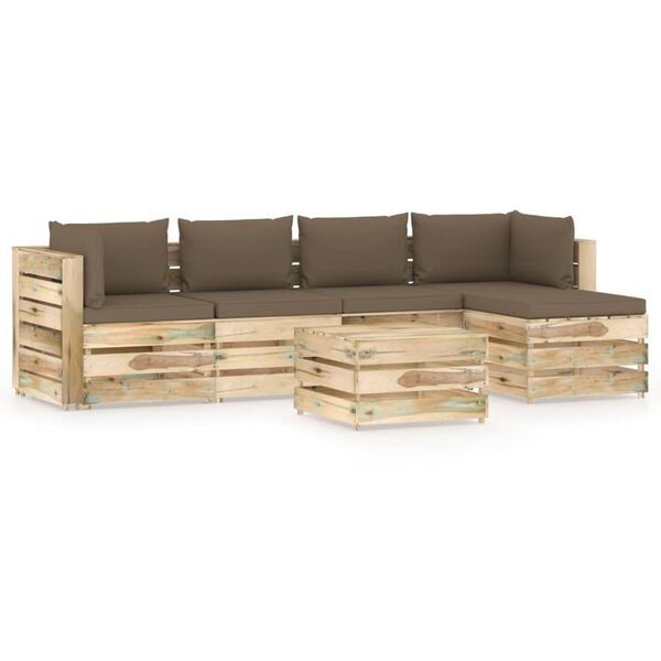 vidaXL Salon de jardin 6 pcs avec coussins Bois impr&eacute;gn&eacute; de vert