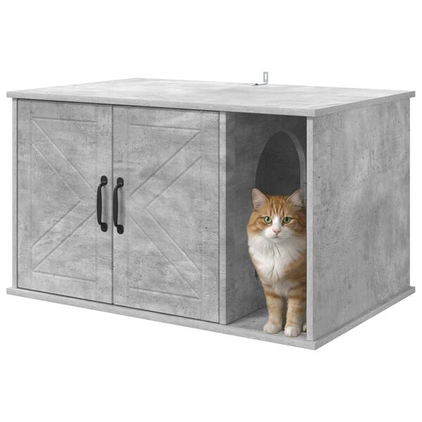 vidaXL Maison pour chat B&eacute;ton 85 x 55 x 50 cm Bois d'ing&eacute;nierie