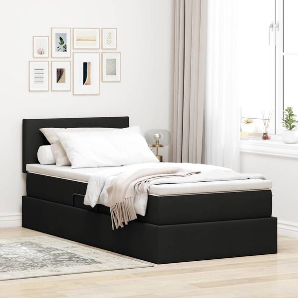 vidaXL Lit avec rangement et matelas avec matelas Noir 90 x 190 cm