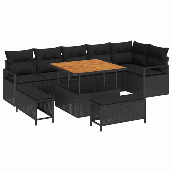 vidaXL Ensemble de canap&eacute; de jardin avec coussin 9 pcs Noir Poly rotin