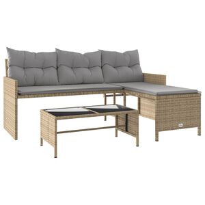 vidaXL Canap&eacute; de jardin table et coussins en forme de L m&eacute;lange beige