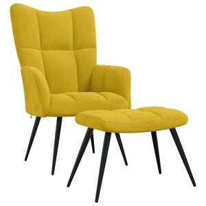 vidaXL Fauteuil relax avec tabouret en velours jaune moutarde