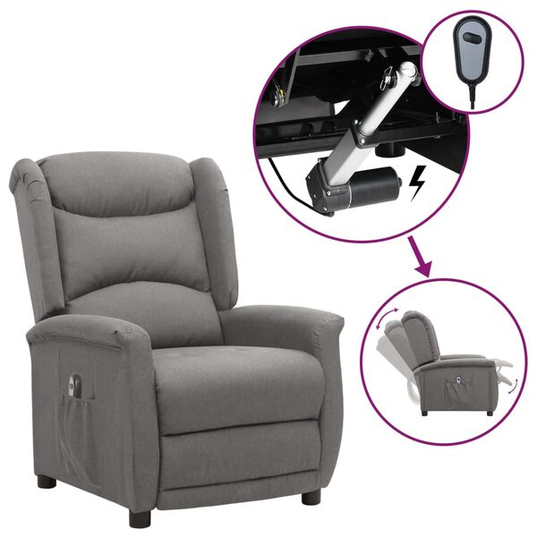vidaXL Fauteuil inclinable &eacute;lectrique Gris clair Tissu