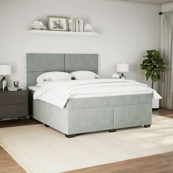 vidaXL Sommier &agrave; lattes de lit et matelas Gris clair 180x200cm Velours
