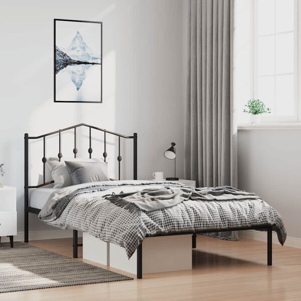 vidaXL Cadre de lit métal sans matelas avec tête de lit noir 100x200cm