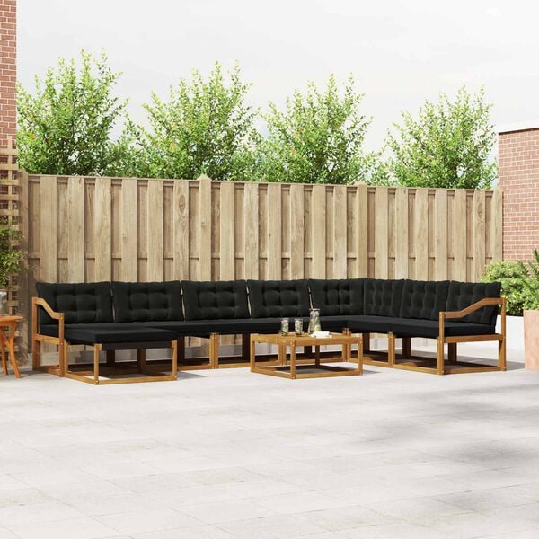 vidaXL Ensemble de canap&eacute;s d'ext&eacute;rieur 9 pcs Naturel et Noir