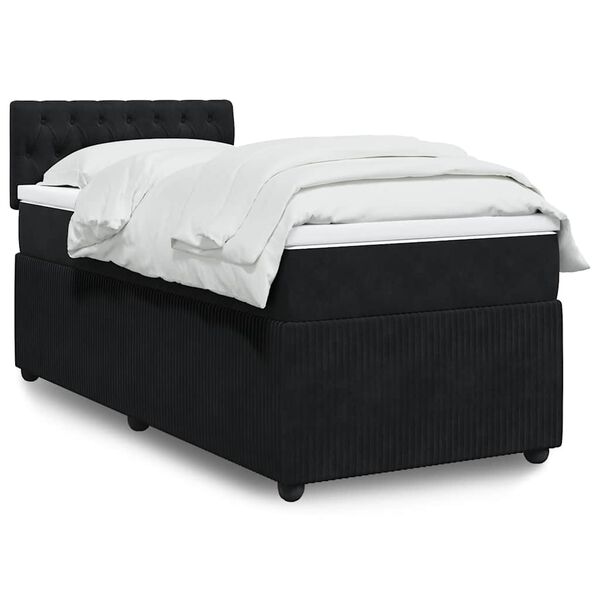 vidaXL Sommier &agrave; lattes de lit avec matelas Noir 100x200 cm Velours