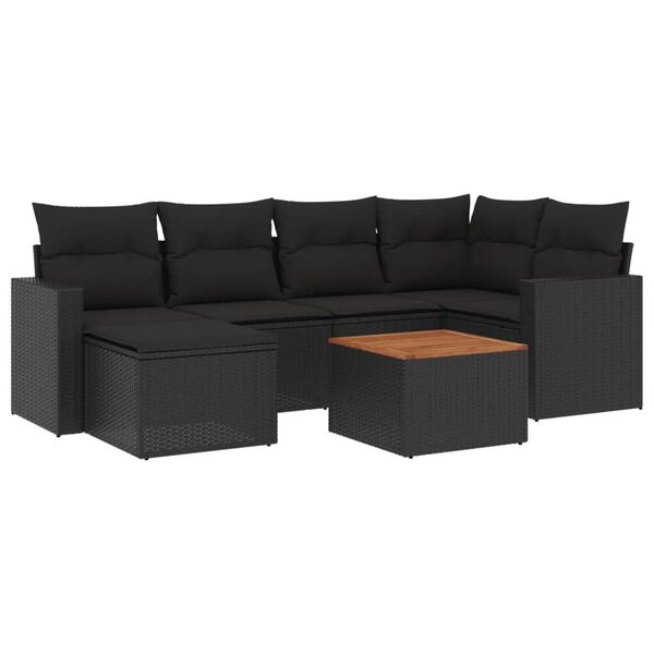 vidaXL Salon de jardin 7 pcs avec coussins noir r&eacute;sine tress&eacute;e